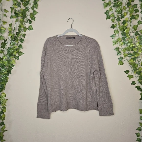 Jenni Kayne Everyday Sweater Taupe Wool Cashmere Blend Quiet Luxury Pullover L - Picture 5 of 10